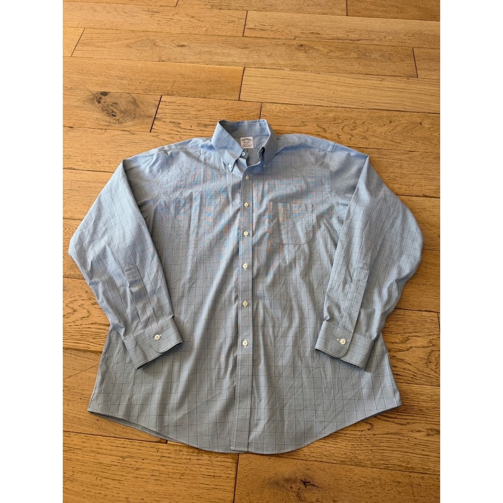 Brooks Brothers Regent Fit Blue Glen Plaid Non-Iron Stretch Shirt 16.5 35 (502)